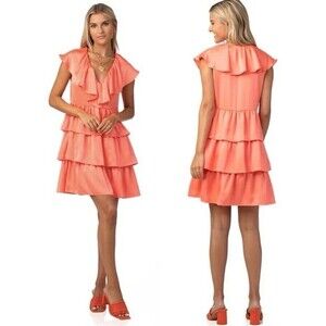 NWT Crosby Mollie Burch 'Zuri' Tiered Crepe Ruffle Mini Dress Papaya Orange XS